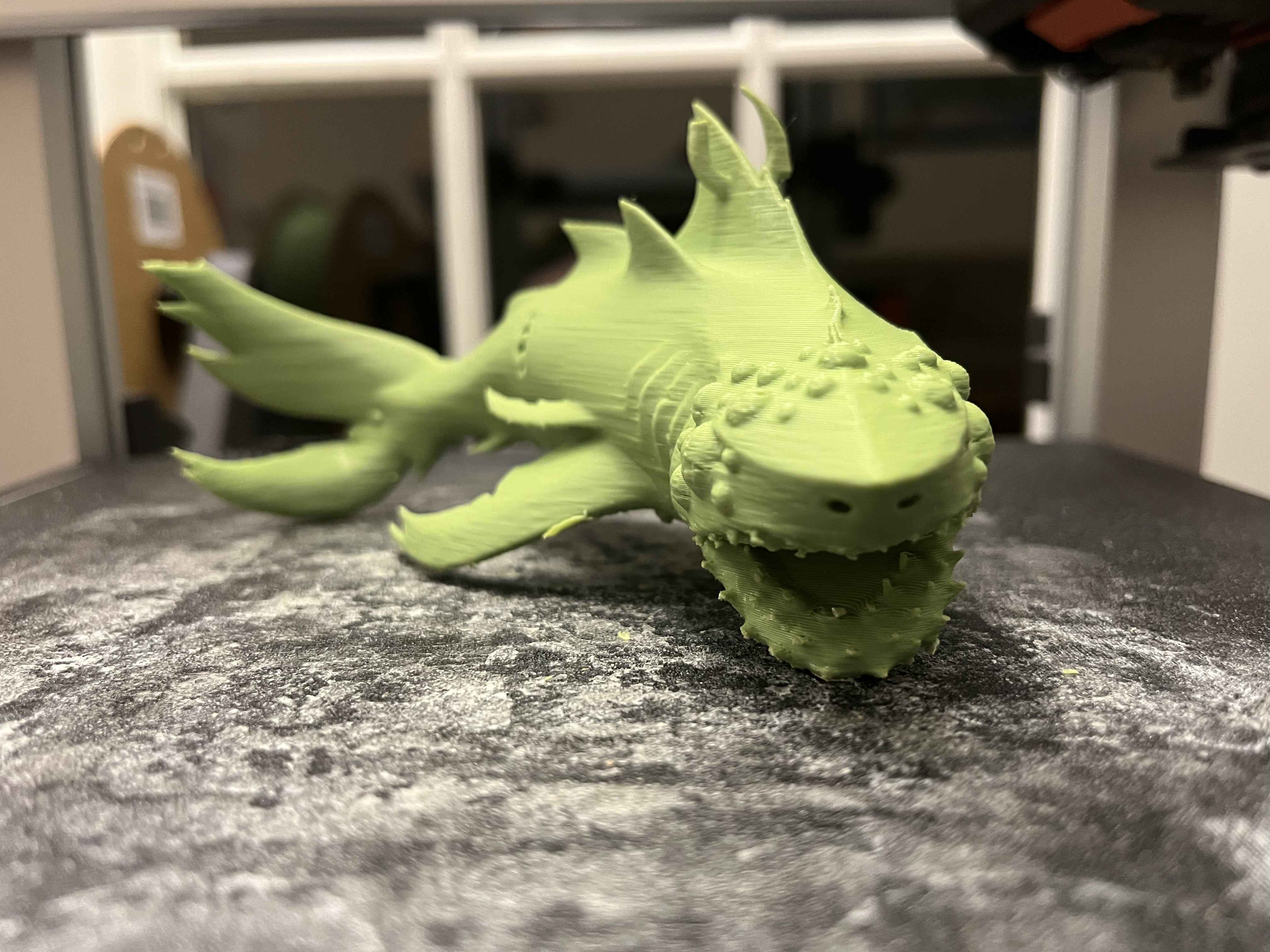 3D printed green dragon model